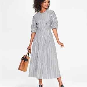 Who What Wear 100% Cotton Dark Grey White Striped Pockets Maxi Midi Dress Size S